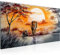 Runa Art Wandbild Afrika Elefant 1 Teilig 100 x 40 cm Modern Bild auf Vlies Leinwand Flamingo Wohnzimmer Schlafzimmer Grau Orange 001112a