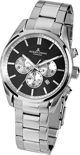 JACQUES LEMANS Herrenuhr Metallband massiv Edelstahl Chronograph 42-6E