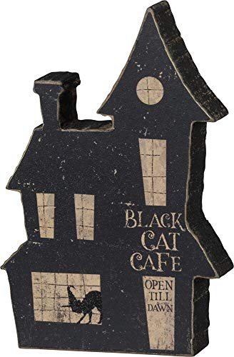 Primitives by Kathy PBK Halloween-Dekoration - Chunky Village Tisch-Tischsitzer aus Holz Black Cat Cafe