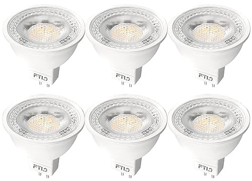FTL MR16 LED Light Bulbs GU5.3 Cool White 5000K 12V Spotlight Bulbs 5W(50W Halogen Lamp Equivalent) 450LM Bi-Pin Base 40 Degree Beam Angle 6-Pack
