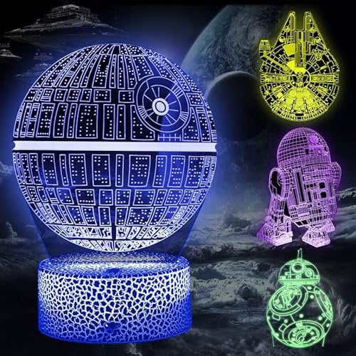 Star Wars 3D Lampe Geschenke, LED Illusion Nachtlicht mit 16 Farbwechsel und 4 Mustern, Geburtstag Deko Licht Weihnachts Geschenke für Kinder Jungen Herren Fans