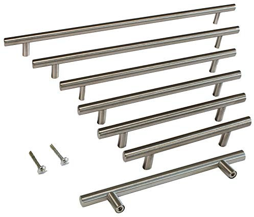 BRESKO 5 Stk. Stangengriffe Möbelgriffe Relinggriff Schrankgriff 96-320 mm Bohrabstand 156-380 mm Länge Stangengriff gebürstet (Bohrabstand 96 mm/Gesamt 156 mm)