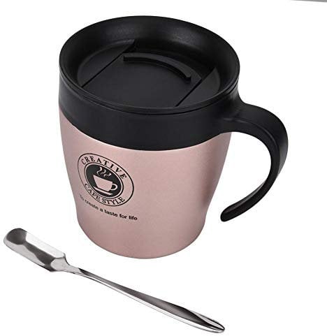Mugs, Mug With Handle, Stainless Steel Rose Gold Insulated Coffee Mug Water Cup with Spoon and Lid Cups Insulated Mug With Handle for Office Travel