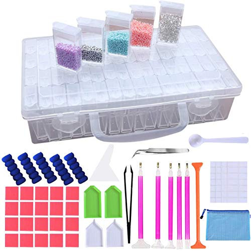 TOPSEAS 124PCS DIY Diamante de Pintura Herramientas Kit Diamond Painting con Kits de Caja de Almacenamiento de 64 Compartimento para Organizador Pierdas, Diamantes, Joyas, Manicura de Uñas