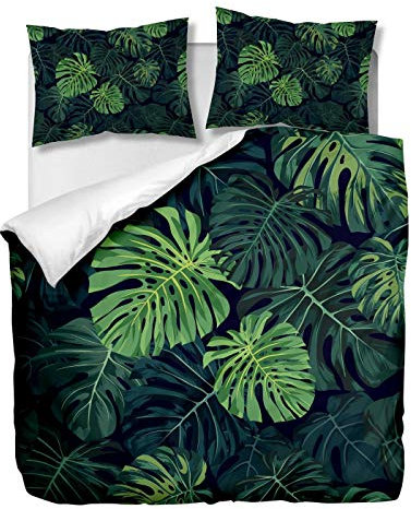 OliveSleep Monstera Tropisches Bettbezug-Set, Einzelbett, Bettbezug-Set, dekoratives 2-teiliges Bettwäsche-Set mit 1 Kissenbezug, (Multi 7, Einzelbett)