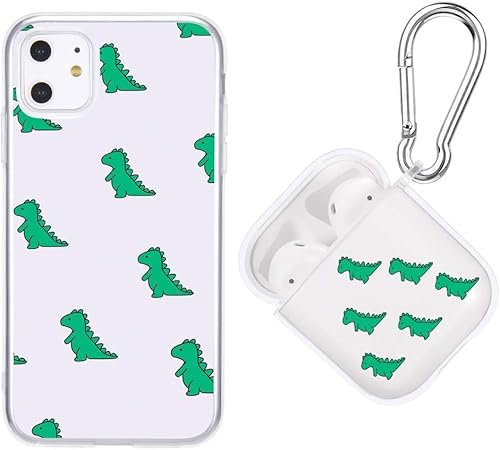 JOYLAND Clear Case for AirPods 1 & 2 + iPhone 7/8/SE 2020 Cover Skins Set Cartoon Cute Dinosaur Pattern Transparent Shock Proof Protective Resistant Cases(Clear)