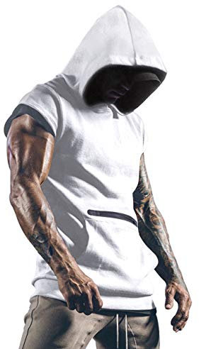 Lomon Herren Tank Top Ärmelloser Workout Sport Fitness Hoodie Muskelshirt für Gym Training Workout Bodybuilding Unterhemden Weiß S