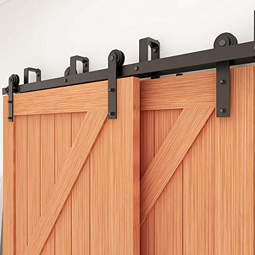 CCJH 4FT-122cm Schiebetuer Laufschiene Rollen Set Schiebetürbeschlag Bypass 2 türen Sliding Barn Door Hardware Kit