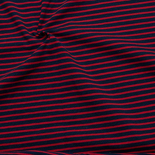 STOFFKONTOR Baumwoll Stretch Jersey Stoff Ringel - Öko-Tex Standard 100 - Meterware, Dunkel-Blau Rot - zum Nähen von Shirts, Leggings, Mützen, Deko uvm.