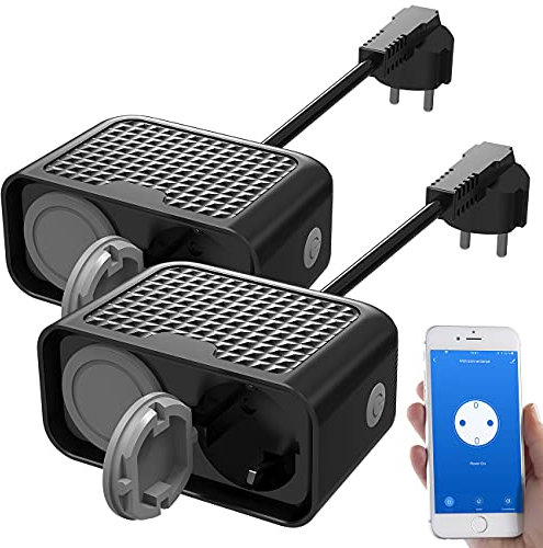 Luminea Home Control Alexa Steckdose aussen: 2er-Set Outdoor-WLAN-2-fach-Steckdosen komp. zu Alexa & Google Ass. (Steckdosen mit Klappdeckeln, Smart-Steckdose außen)