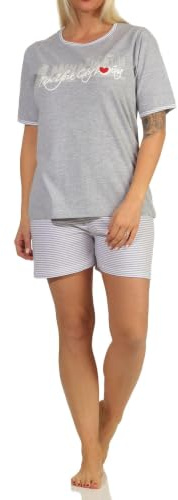 Toller Damen Shorty-Schlafanzug, Kurze Hose, mit Frontprint 'New York City Loving' 66338, Farbe:grau-Melange, Größe:48-50
