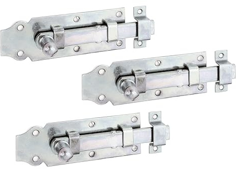 Alberts 115432 Türriegel | gerade, mit Knopfgriff und befestigter Schlaufe | galvanisch verzinkt, dickschichtpassiviert | Platte 120 x 44 mm | 3er Set