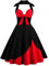 IWEMEK Damen Vintage Retro Kleid A-Linie Rockabilly Blumen 1950er 50er 60er Audrey Hepburn Stil Neckholder Ausschnitt Herz Cocktailkleid Abendkleid Party Sommer Casual Kleid, Noir+rouge, XXXXL