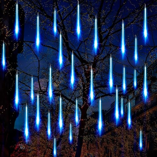 Auniq LED Meteorschauer Regen Lichter Meteor Lichterkette Außen Wasserdichte Schneefall Lichterketten 30cm 10 Tube Schnur 240 LED Fallende Regen Lichterfür Dekoration Garten Hochzeit Weihnachten Party