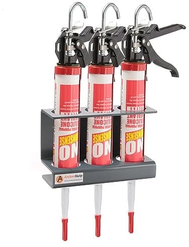 Amberquip Silicone & Sealant Tube Holder – PVC Van & Wall Mounted Storage Rack | Rustproof Mastic Cartridge Organiser for Workshop, Garage, Plumbers & Trade Vans. Grey. (3 Gun Holder)