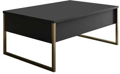 Dmora - Wohnzimmertisch Canis, Niedriger Wohnzimmertisch, Kaffeeregal, Couchtisch für Sofa, 90x60h40 cm, Anthrazit und Gold