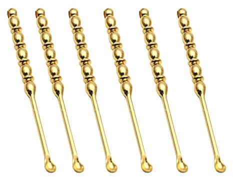 JIHUOO 10 Stück Metall Schnupflöffel Mini Schaufel Löffel Charms Anhänger Löffelspatel Ohrlöffel Ohrenreiniger Werkzeug Golden