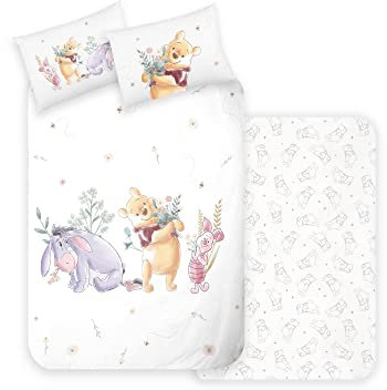 Disney Home Winnie The Pooh Babybettwäsche Set 100x135 - Kopfkissenbezug 40x60 - Pooh bär und Ferkel - Kinderbettwäsche - Super weiche Renforce 100% Baumwolle, 2-teilig Wendebettwäsche