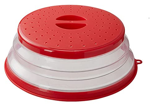 Collapsible Microwave Splatter Cover, 10.5 Inch, Dishwasher-safe, Microwave Plate Cover With Steam Vent,BPA-Free Silicone & Plastic(1 PCS,red)