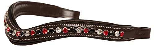 Exion Beauty Stirnband in Rot, Schwarz und Alternativem klarem Kristall | Stirnbänder für Pferde | Kristall-Stirnband | (Havannabraun, Klein (Ponygröße))