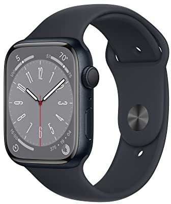 Apple Watch Series 8 (GPS 45mm) Smart watch - Midnight Aluminium Case with Midnight Sport Band - Regular. Fitness Tracker, Blood Oxygen & ECG Apps, Water Resistant