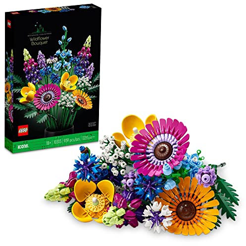 LEGO Icone Wildflower Bouquet 10313 - Set di fiori artificiali con papaveri e lavanda, collezione per adulti, decorazione unica per la casa, pezzo botanico per moglie, fiori primaverili