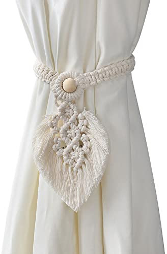 VENUSDALI Lot de 2 supports de cravates de rideau bohème, fabriqués à la main, en corde de coton tissées à la main, blanc cassé