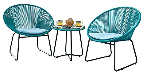 GMD Living Garten-Sitzgruppe NEUBERG in türkis inkl. 2 Stühle, 2 Sitzkissen, 1 Beistelltisch