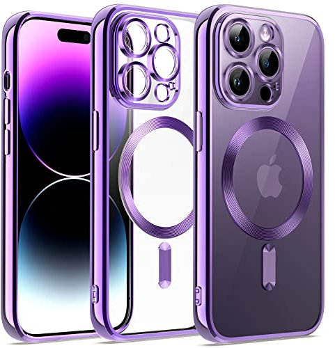 JETech Soft Clear Case for iPhone 14 Pro Max 6.7-Inch, Camera Lens Full Protection, Compatible with MagSafe Wireless Charging, Shockproof Electroplated TPU Phone Cover (Purple)