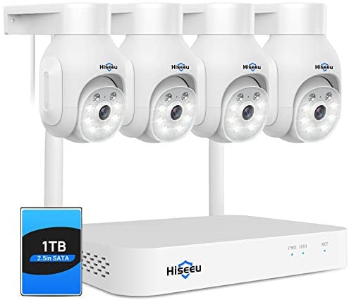 【5MP PTZ+10CH NVR】 Hiseeu 5MP Kit Cámaras de Vigilancia WiFi Exterior y 10CH NVR con 1TB HDD para Grabación 24/7, Vision Nocturna en Color,Audio Bidireccional,Detección de Personas/Vehículos