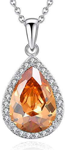 VONSSY Damenkette Edelstein Anhänger Halskette | Oval Teardrop Birne Kristall Rubin Smaragd Saphir Birthstone Halskette | Platin-Silber-Schmuckgeschenk (Champagner)