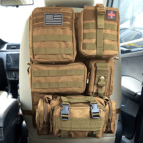Universeller taktischer Organizer für Autositzrückseite, taktischer Molle-Fahrzeug-Organizer, Panel, Fahrzeugschutz, Organizer mit 5 abnehmbaren Taschen für Auto, LKW, Ford, Jeep (Khaki)