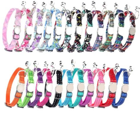 Collar de gato personalizado con campana, placa de identificación grabada personalizada, número de teléfono, colorido, bohemio, lindo, ajustable, cachorro, niña