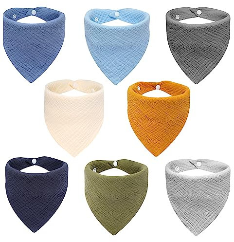AUPOWER 8 Stück Baby Dreieckstuch Lätzchen, Doppellagig Weiche Absorbierende Musselin Halstüch Sabberlätzche mit 2 Verstellbares Druckknopf für Baby, Kleinkinder - Blue
