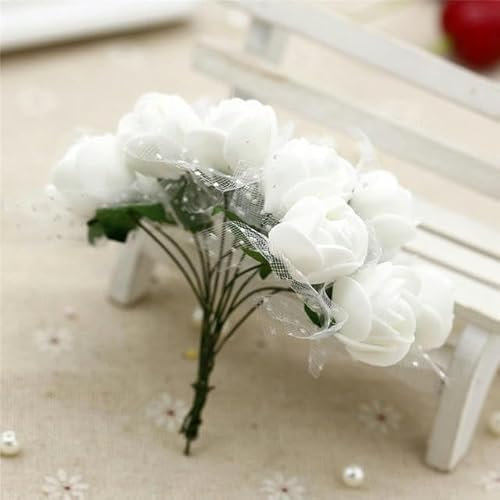 ZEYRU New 12pcs/bunch 2cm Mini PE Foam Rose Artificial Flower Bouquet Multicolor Rose Wedding Flower Decoration DIY Scrapbooking -white