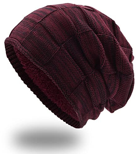 UPhitnis Mütze Beanie Herren Winter-Long Slouch Wintermütze Haube Herren-Beanie Damen mit Kariert Sehr Weichem Fleecefutter