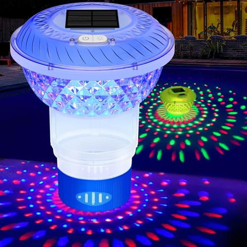KingSom Dosificador Cloro Piscina,Dispensador Cloro Piscina con Luces de Colores,Botón Control Dispensador Cloro Flotante,Desbloqueo Ajustable y Fácil Apertura Flotador Dosificador Dispensador Cloro