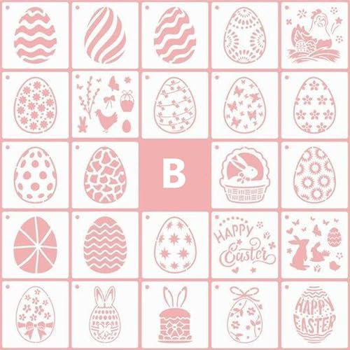 24 Stück Ostern Schablonen Set, Schablonen Ostern, Kunststoff Zeichnung Malerei für Kinder, Ostern basteln, osternkarten, Körpermalfarben, Ostern deko und ostergeschenke (B)