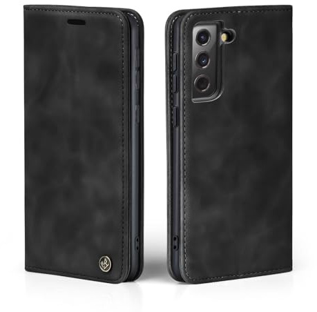 LBH Handyhülle für Samsung Galaxy S24 in Schwarz mit Karten- und Geldfach Smartphone Hülle mit Standfunktion Flip Case Schutzhülle Magnetverschluss Vintage