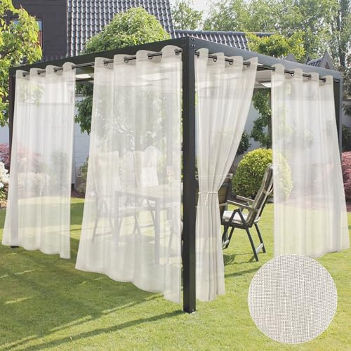 HolidayIdeas Outdoor-Vorhänge für Terrasse, 4 Paneele, elfenbeinfarben, halbtransparent, für Terrasse, wasserdicht, Sichtschutz, Sonnenlicht, für drinnen und draußen, Vorhänge für Pavillon, Pergola