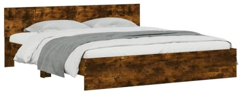 vidaXL Bettgestell, Bettrahmen mit Lattenrost, Bett Gästebett mit Kopfteil, Doppelbett Schlafzimmerbett Schlafzimmermöbel, Räuchereiche 200x200cm
