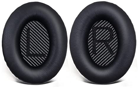 UOWGA Replacement Ear Pads for BOSE QC 15, QC25, QC35, AE2 - Black Leather, High Density Memory Cotton, Soft Protein Leather, Adaptive Noise Isolation Headphones Pads Cushions