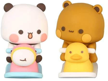 LUFEIS Budu Wackelfigur, 2 Stücke Panda-Bär Kawaii Auto Deko Ornament, Wackelfigur Auto, Sammlerstück Tischdekoration Budu Figuren, Panda-Bär-Figur für Büro Desktop Dekoration