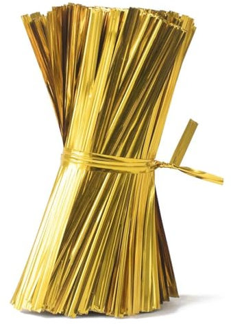 FKWKUW 800 Unidades De Cierres Metálicos para Bolsas Doradas para Bolsas De Caramelos, Tiras De Cierre, para Panadería, Bolsas De Dulces, Galletas, Chocolate