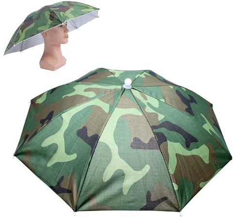 Doukesh Faltbarer Regenschirmhut,Sonnenschirm-Hut,Faltbarer Regenschirm Regenschirmmütze,Kopfregenschirm,Faltbarer Hutschirm,Sonnenschutz Kopfbedeckung Angelschirm,Kopfmontierter Regenschirm Hut