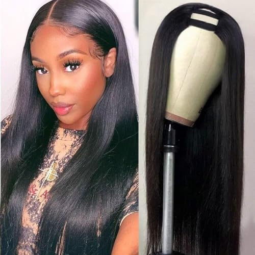 U Part Wig Echthaar Perücke Straight Wig Human Hair No Lace Wear and Go Glueless Wigs Human Hair 150% Density Perücke Damen Echthaar 20 Inch