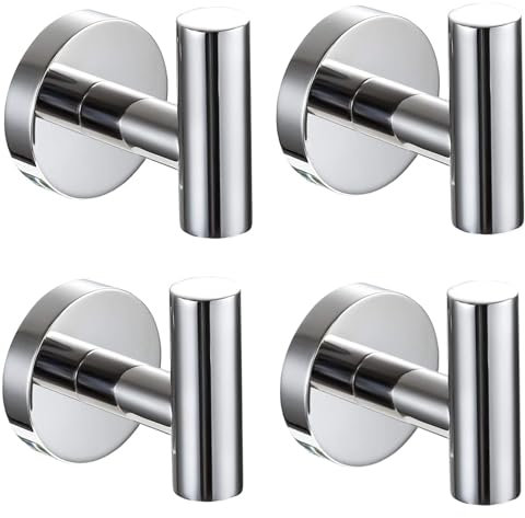 YUET 4 Stück Handtuchhaken Haken Bad und Küche Handtuchhalter Bademantel Wand Kleiderhaken SUS 304 Edelstahl Wandmontage für Haus, Bad, Büro Türaufhänger (4 Silber Poliert)