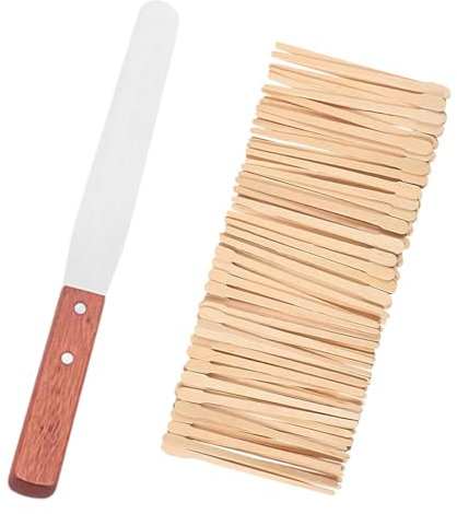 VODAFQS 1 Pezzi Spatola Cera Spatole per Ceretta Spatola Cera Caldo Spatolina per Depilazione Donna Manico Spatola Stendi Cera in Legno & 100 Pezzi Bastoncini Legno Per Ceretta