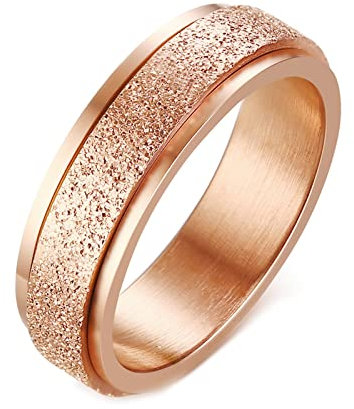 Calefee Bagues Alliance Or Rose Homme 6MM, Bague Fiancailles Tournant Anti-anxiété Inoxydable Bague de Mariage Mat Gravée Taille 49