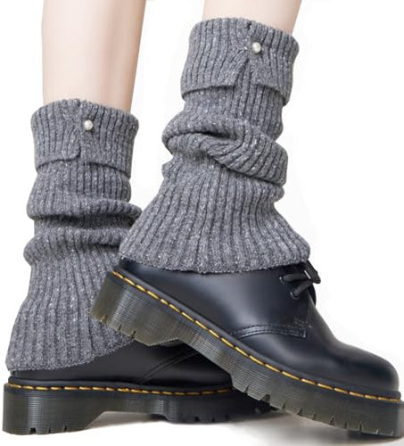JINGTOPS Winter Stulpen Damen Leg Warmers Y2k,Weiches BeinwäRmerband Aus Wolle,Stulpensocken Damen Mit PerlmuttknöPfen,Stilvolle HäKelarbeit Aus Gestricktem Beinstulpen grau,In EinheitsgrößE